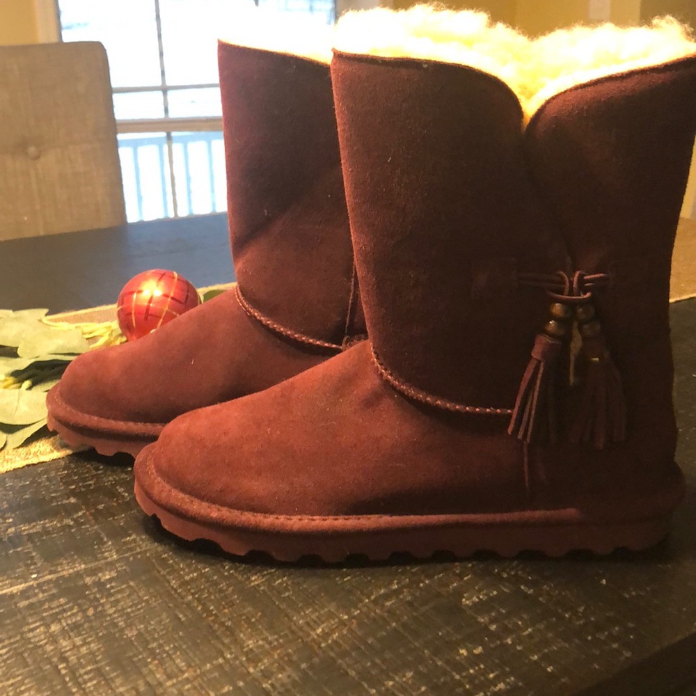 Burgundy Bear paw boots